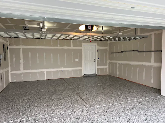 Bright white garage with a freshly coated floor